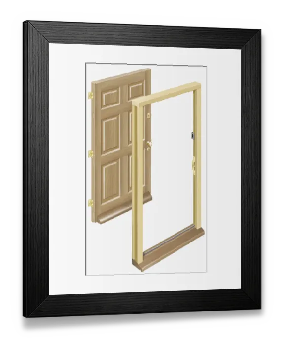 Framed Print : Wooden door and door frame Framed Print : Wooden door and door frame