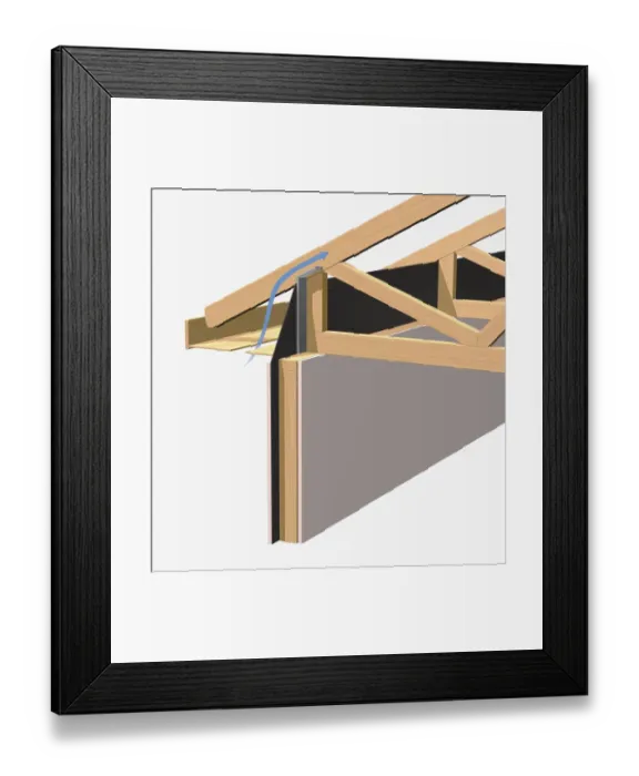Framed Print : Raised heel truss on roof, close-up Framed Print : Raised heel truss on roof, close-up