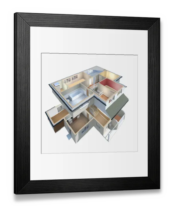 Framed Print : Model of a house with interior exposed Framed Print : Model of a house with interior exposed