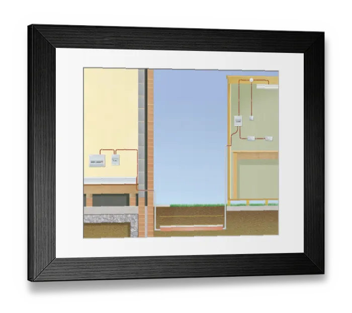 Framed Print : Power supply connected underground to an outbuilding Framed Print : Power supply connected underground to an outbuilding