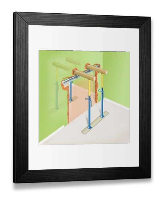 Framed Print : Making an opening in a masonry wall, supported by props Framed Print : Making an opening in a masonry wall, supported by props