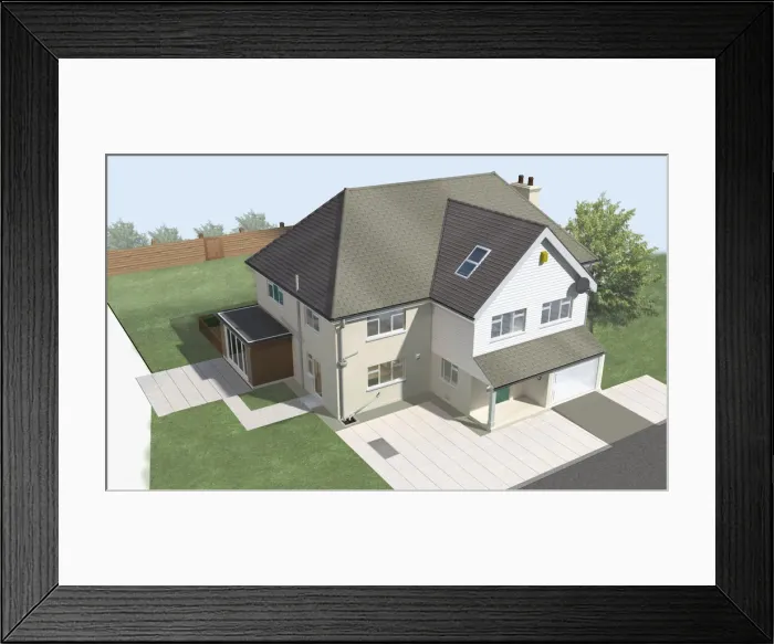 Framed Print : Model of a house with garden Framed Print : Model of a house with garden
