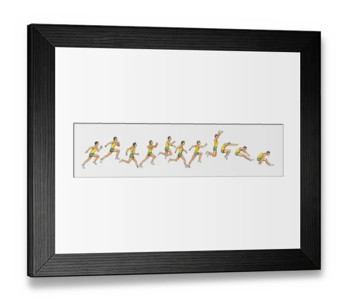 Framed Print : Sequence of illustrations of male athlete performing triple jump Framed Print : Sequence of illustrations of male athlete performing triple jump