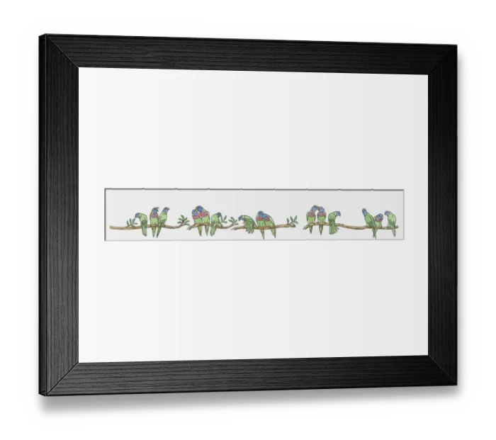 Framed Print : Illustration of Rainbow Lorikeets (Trichoglossus haematodus) perching branches Framed Print : Illustration of Rainbow Lorikeets (Trichoglossus haematodus) perching branches