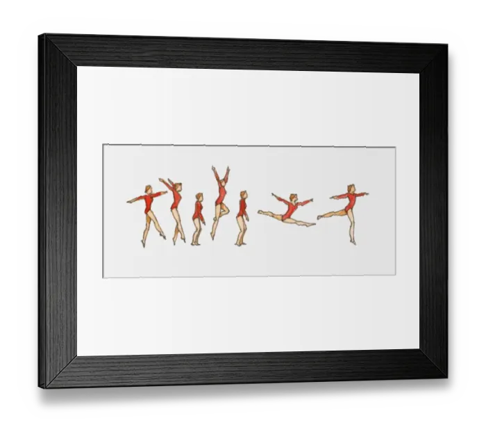 Framed Print : Sequence of illustrations showing female gymnast competing on floor Framed Print : Sequence of illustrations showing female gymnast competing on floor