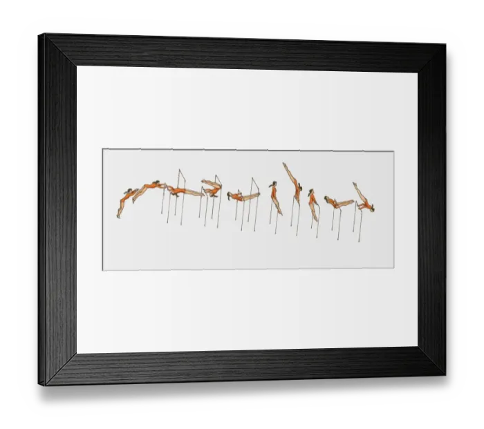 Framed Print : Sequence of illustration of female gymnast competing on horizontal bars Framed Print : Sequence of illustration of female gymnast competing on horizontal bars