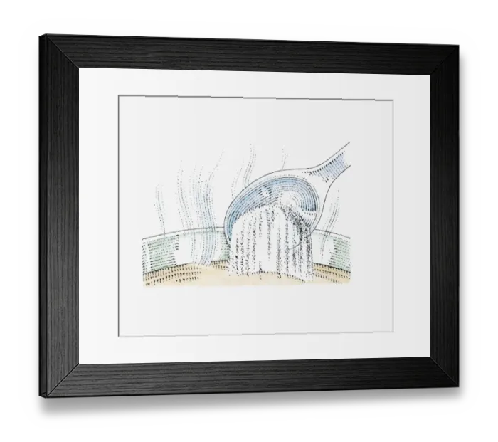 Framed Print : Illustration of adding powdered milk to hot water with wooden spoon