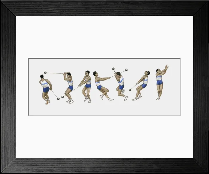 Framed Print : Sequence of illustrations showing male athlete throwing hammer
