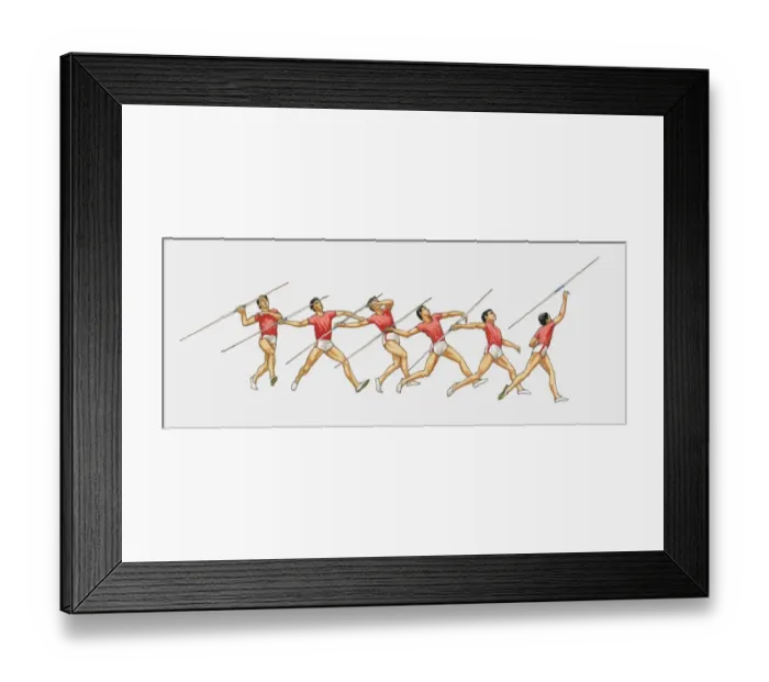 Framed Print : Sequence of illustrations showing male athlete throwing javelin Framed Print : Sequence of illustrations showing male athlete throwing javelin