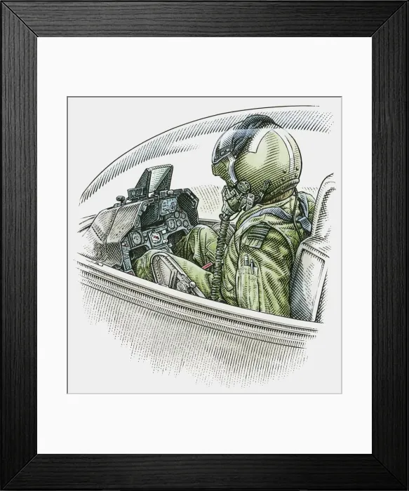 Framed Print : Illustration of Air Force pilot in cockpit Framed Print : Illustration of Air Force pilot in cockpit