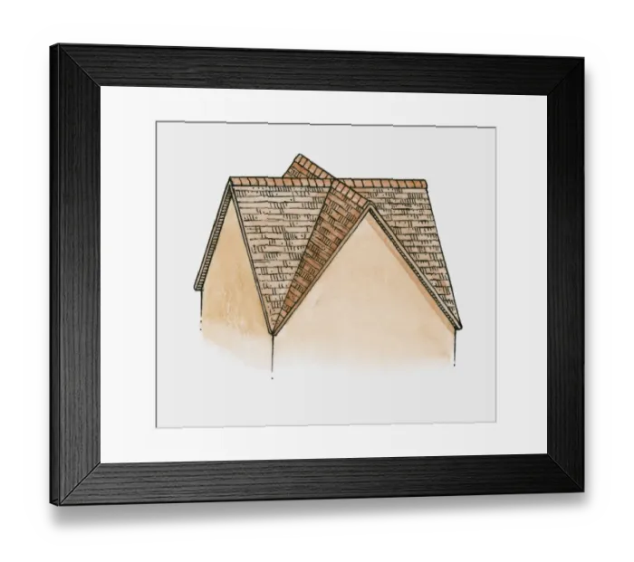 Framed Print : Illustration of gable and valley roof Framed Print : Illustration of gable and valley roof