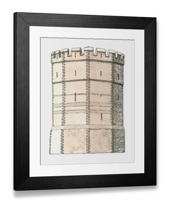 Framed Print : Illustration of 14th century fortified round tower or salient Framed Print : Illustration of 14th century fortified round tower or salient