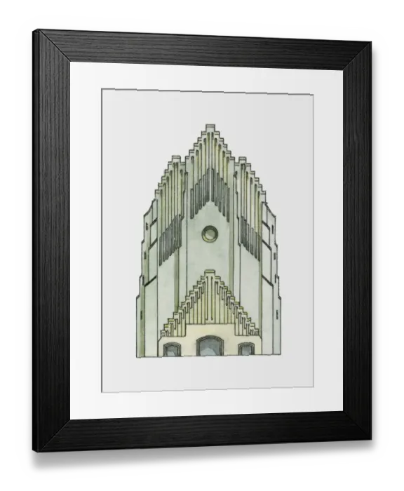 Framed Print : Illustration of 1920s expressionist facade of Grundtvig Church Framed Print : Illustration of 1920s expressionist facade of Grundtvig Church