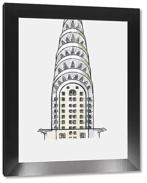 Illustration of Art Deco vertex of New Yorks Chrysler Building