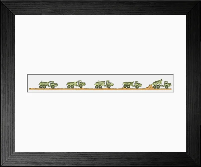 Framed Print : Sequence of illustrations showing dumper truck on the move Framed Print : Sequence of illustrations showing dumper truck on the move
