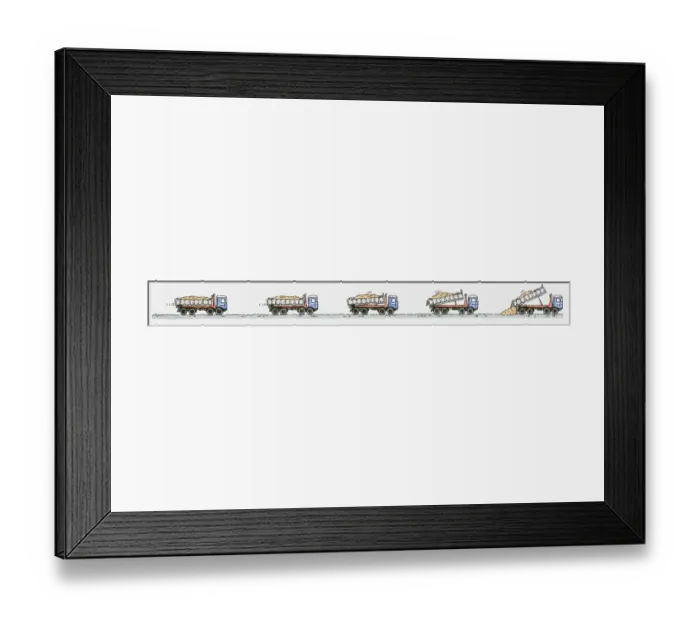 Framed Print : Sequence of illustrations showing dumper truck on the move Framed Print : Sequence of illustrations showing dumper truck on the move