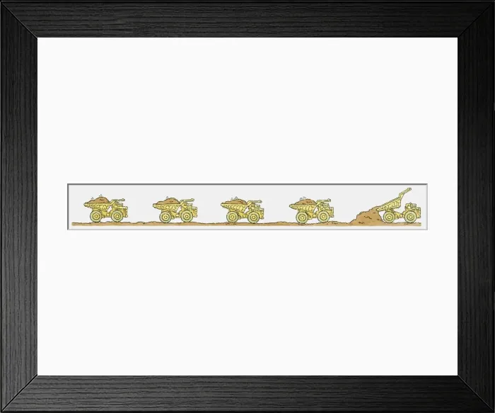 Framed Print : Sequence of illustrations showing giant dumper truck on the move Framed Print : Sequence of illustrations showing giant dumper truck on the move