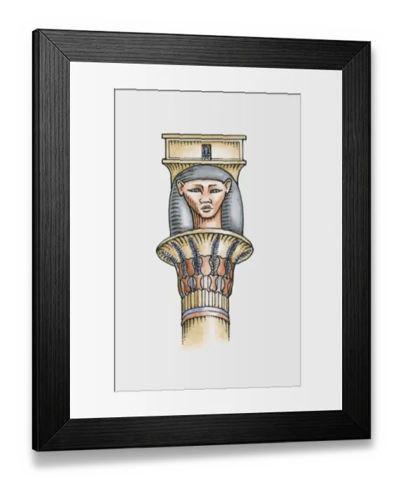 Framed Print : Illustration of ancient Egyptian capital depicting head of Hathor Framed Print : Illustration of ancient Egyptian capital depicting head of Hathor