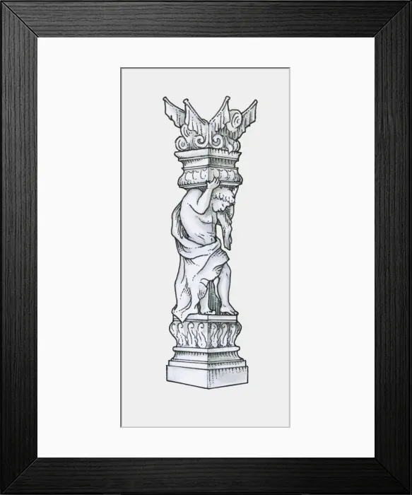 Framed Print : Black and white illustration 18th century German style baroque caryatid Framed Print : Black and white illustration 18th century German style baroque caryatid