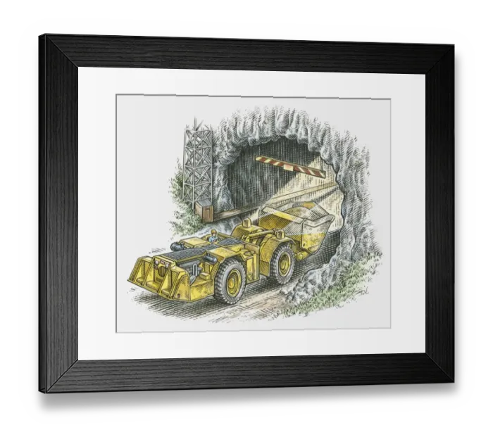 Framed Print : Illustration of man driving tunnel loader into tunnel Framed Print : Illustration of man driving tunnel loader into tunnel
