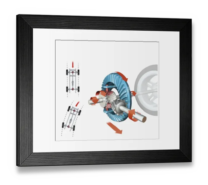 Framed Print : Illustration of differential gearing on a car wheel Framed Print : Illustration of differential gearing on a car wheel