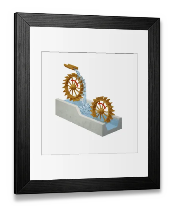 Framed Print : Illustration of overshot water wheel and undershot water wheel Framed Print : Illustration of overshot water wheel and undershot water wheel