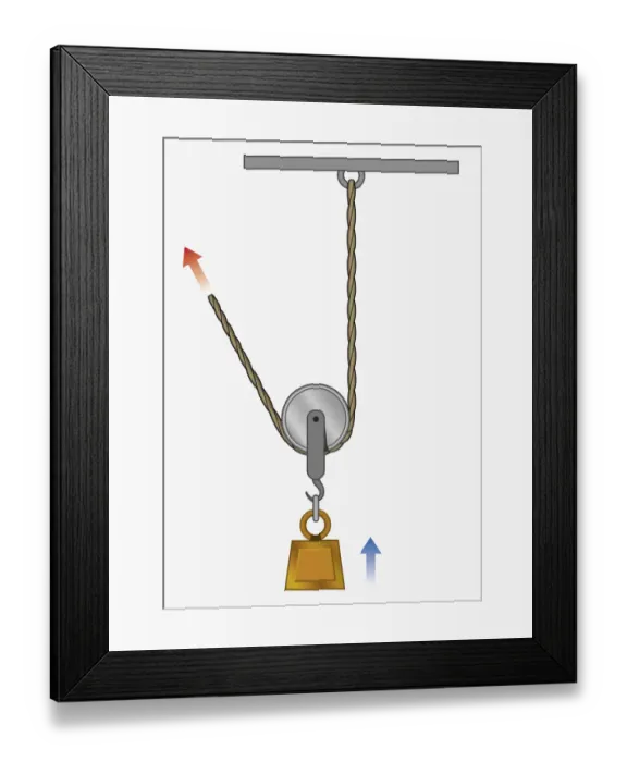 Framed Print : Illustration of pulley system with one wheel Framed Print : Illustration of pulley system with one wheel