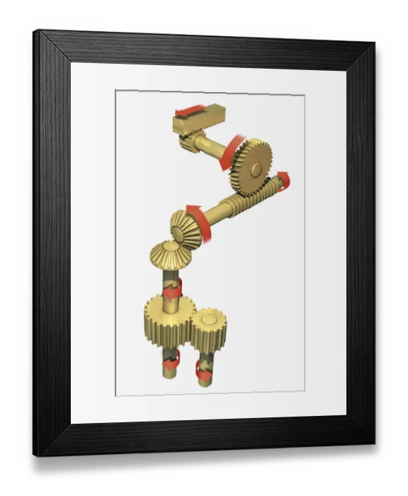 Framed Print : Illustration of different types of gears, including rack and pinion gears, worm gears, bevel gears Framed Print : Illustration of different types of gears, including rack and pinion gears, worm gears, bevel gears