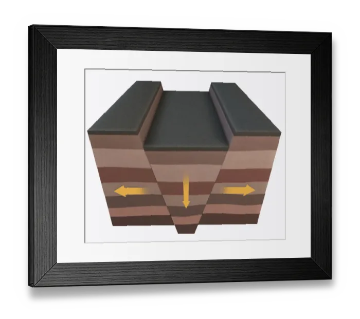 Framed Print : Illustration of collapsed section of the Earths crust forming rift valley Framed Print : Illustration of collapsed section of the Earths crust forming rift valley