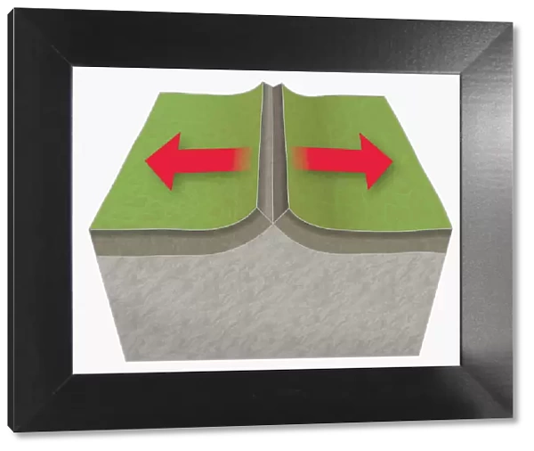 Illustration of tectonic plates moving apart (divergent boundary)
