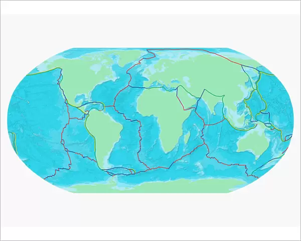 Map of the Word with lines marking boundaries of tectonic plates
