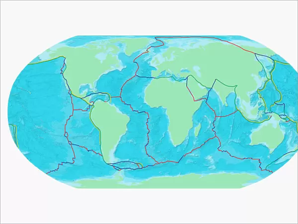 Map of the Word with lines marking boundaries of tectonic plates