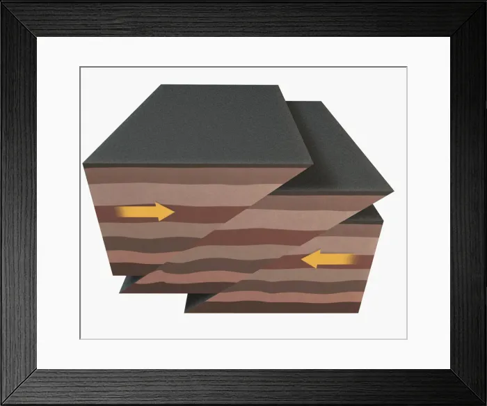 Framed Print : Illustration of thrust faulting, causing blocks of crust to stack up above one another