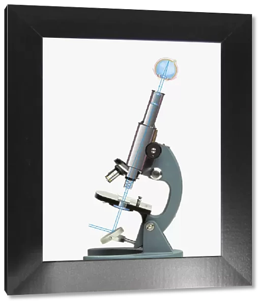 Illustration of eye seeing through microscope