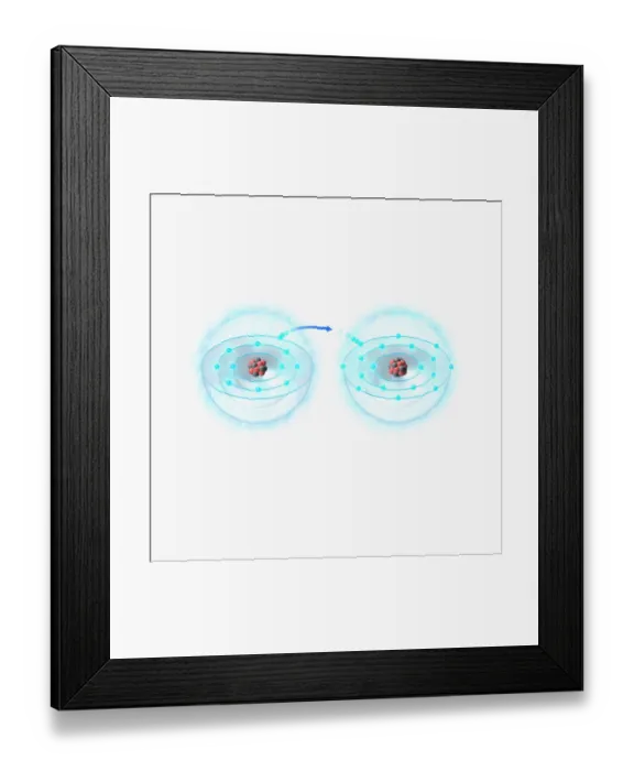 Framed Print : Illustration of electron transfer from sodium atom to chlorine atom, transformation from sodium ion Framed Print : Illustration of electron transfer from sodium atom to chlorine atom, transformation from sodium ion