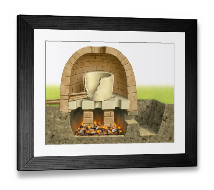 Framed Print : Illustration of ancient Chinese bronze-casting furnace