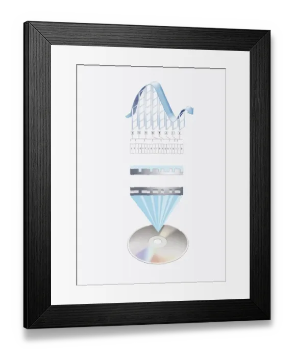 Framed Print : Illustration of the processes involved in storing sound on a CD