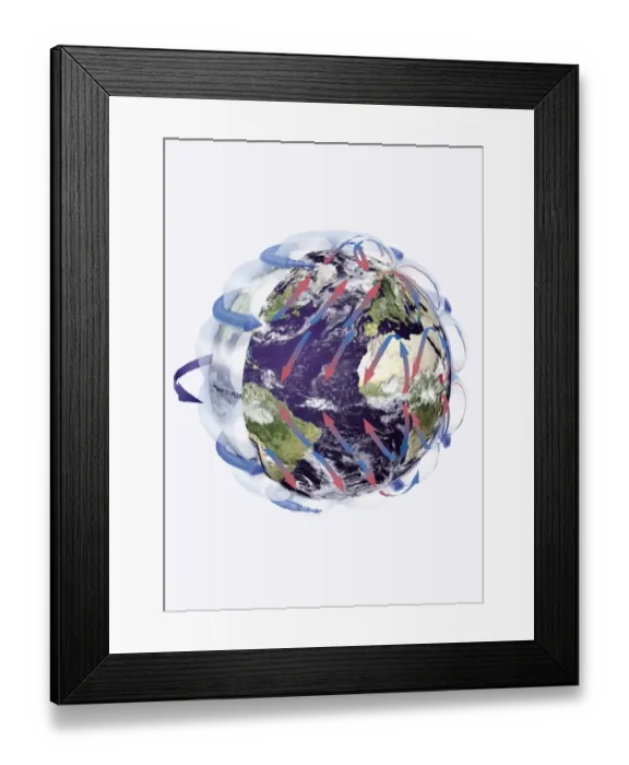 Framed Print : Illustration of the Earth with surrounding troposphere and atmospheric movements indicated by arrows