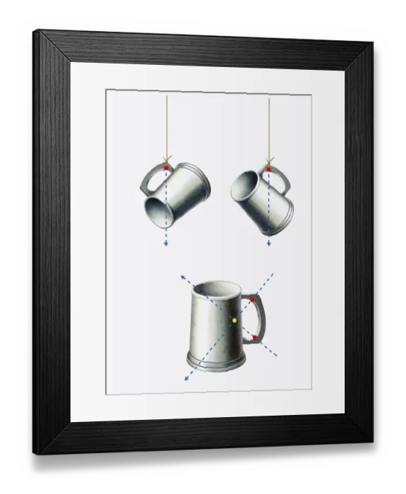 Framed Print : Illustration showing different centres of mass of a tankard Framed Print : Illustration showing different centres of mass of a tankard
