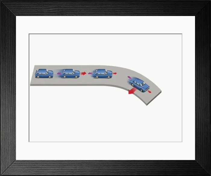 Framed Print : Illustration of a car accelerating around a bend