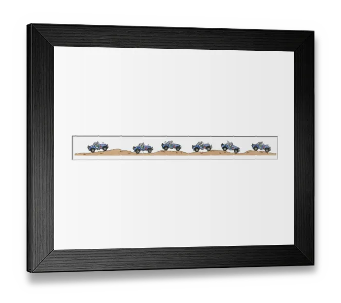 Framed Print : Sequence of illustrations showing off road vehicle traveling over sand dunes Framed Print : Sequence of illustrations showing off road vehicle traveling over sand dunes
