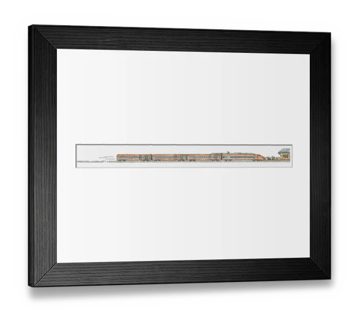 Framed Print : Illustration of high speed train approaching railway station Framed Print : Illustration of high speed train approaching railway station