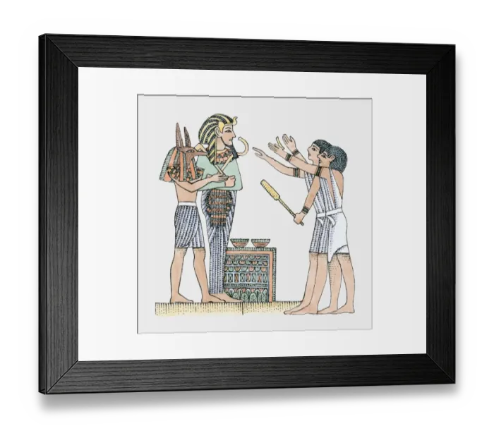Framed Print : Illustration of men paying respect to Egyptian god of medicine Imhotep as he stands before them