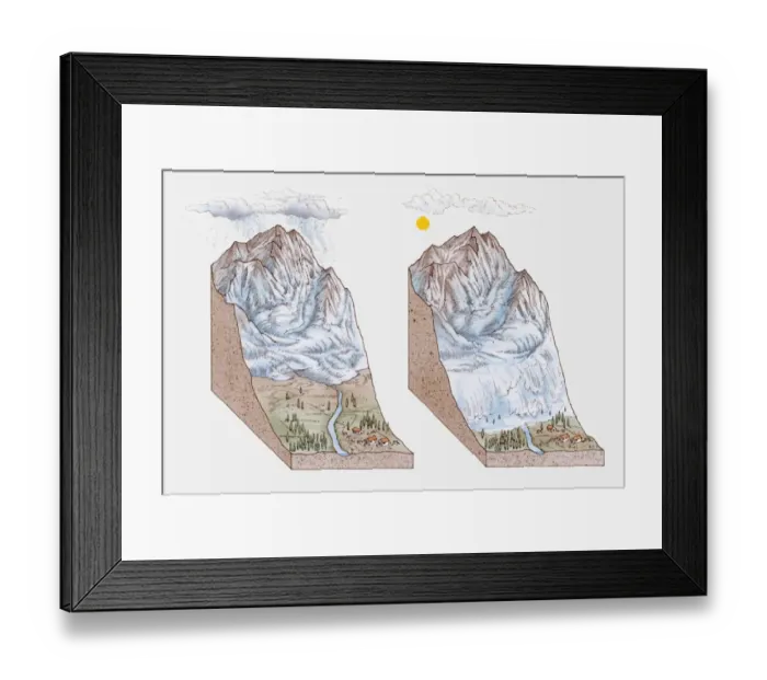 Framed Print : Illustration of snow cloud above mountain and sun causing avalanche Framed Print : Illustration of snow cloud above mountain and sun causing avalanche