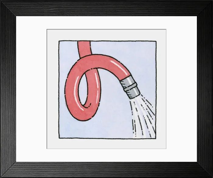 Framed Print : Illustration of red hose and running water Framed Print : Illustration of red hose and running water