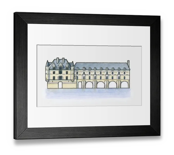 Framed Print : Illustration of Chateau de Chenonceau, France Framed Print : Illustration of Chateau de Chenonceau, France