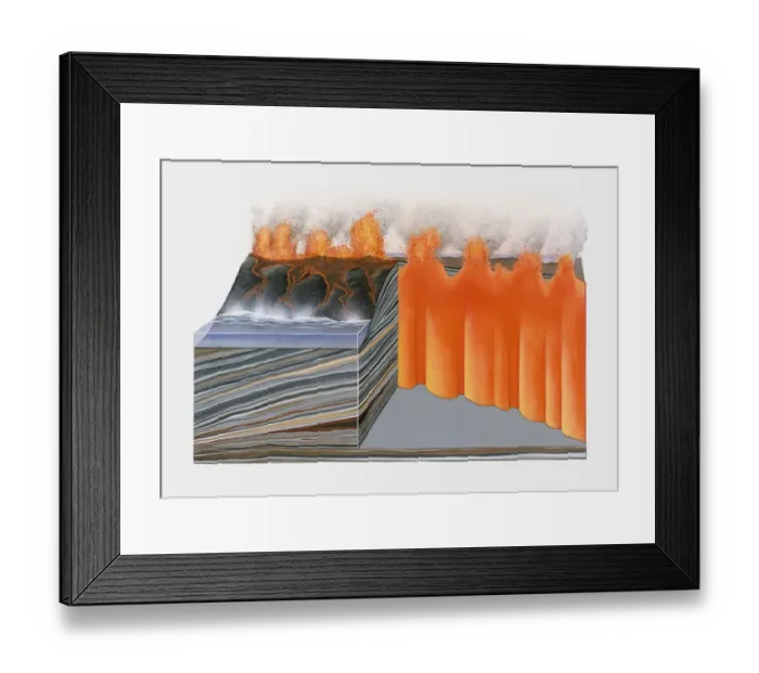 Framed Print : Cross section illustration of basaltic volcano Framed Print : Cross section illustration of basaltic volcano