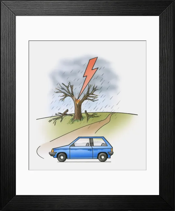 Framed Print : Illustration of lightning flash above tree Framed Print : Illustration of lightning flash above tree