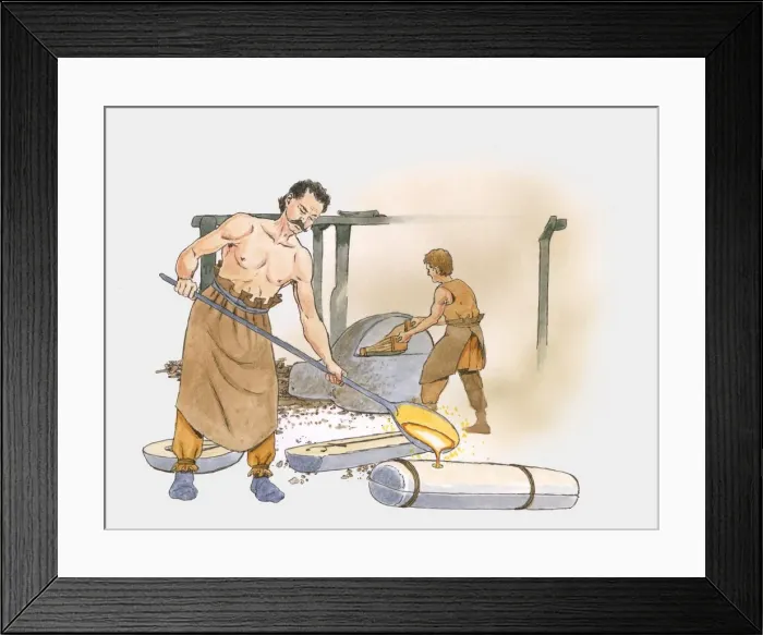 Framed Print : Illustration of 19th century bronze making process Framed Print : Illustration of 19th century bronze making process