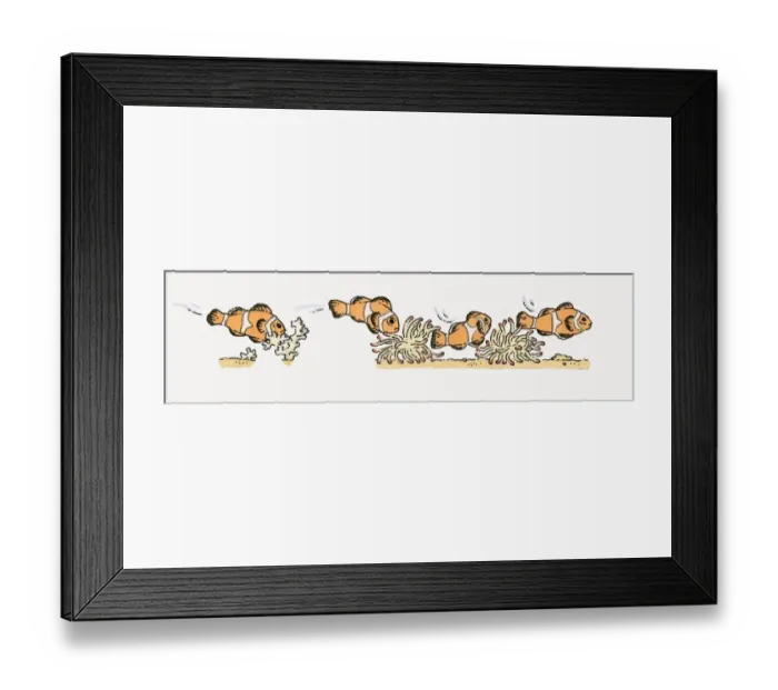 Framed Print : Illustration of Clown Fish (Amphiprion Ocellaris) swimming near ocean floor Framed Print : Illustration of Clown Fish (Amphiprion Ocellaris) swimming near ocean floor